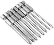 Set di bits a sezione a sei punte magnetica - 1/4 pollici - Bits a sezione a sei punte a croce - Set di 8 pezzi - Adatto per vari lavori - Lunghezza 75 mm - Colori rosso e blu.