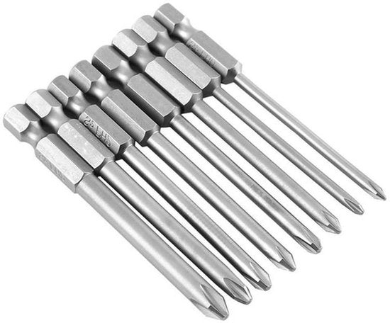Set di bits a sezione a sei punte magnetica - 1/4 pollici - Bits a sezione a sei punte a croce - Set di 8 pezzi - Adatto per vari lavori - Lunghezza 75 mm - Colori rosso e blu.