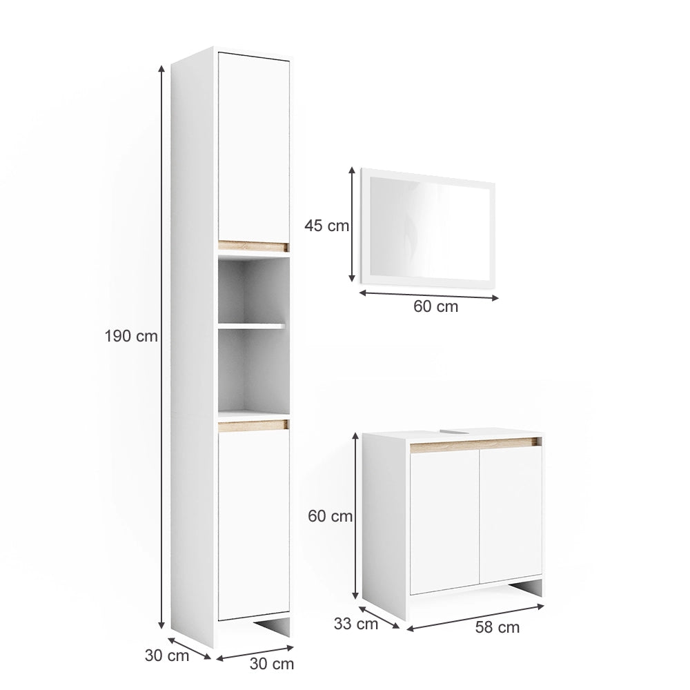 Vicco Set mobili bagno Bianco/Sonoma 3 parti, con colonna