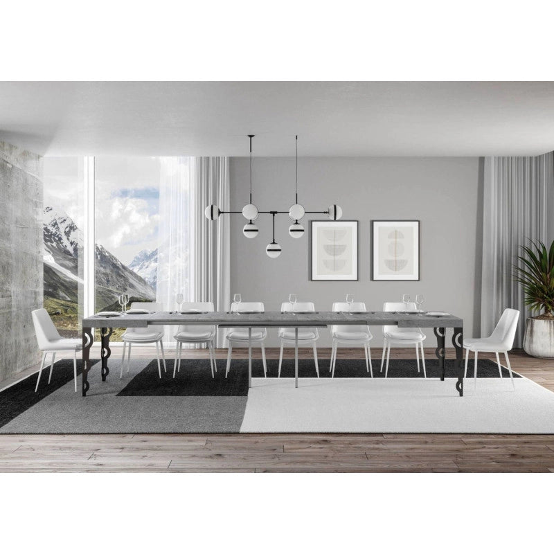Tavolo allungabile 120/380x90 cm Karamay telaio Antracite - Cemento