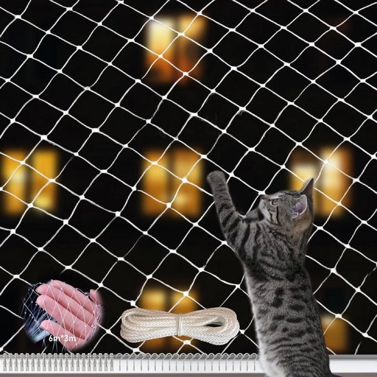 Rete per balcone - Rete per animali - Protezione contro gli insetti - 6 x 3 m - In trasparenza - Recinzione per balcone - Adatto per animali domestici - Rete per balcone senza perforazione