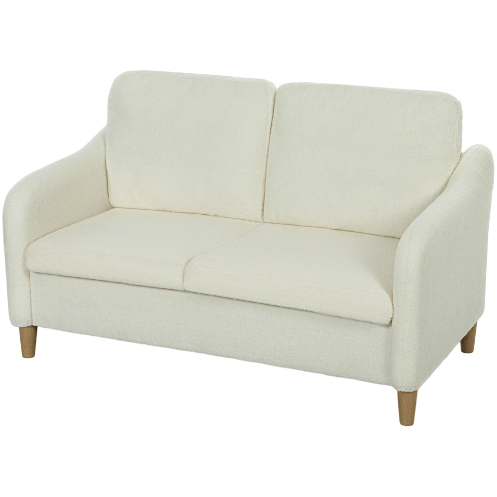 Divano 2 Posti Moderno con Cuscini Spessi e Rivestimento Sherpa, 137x69x82 cm, Crema