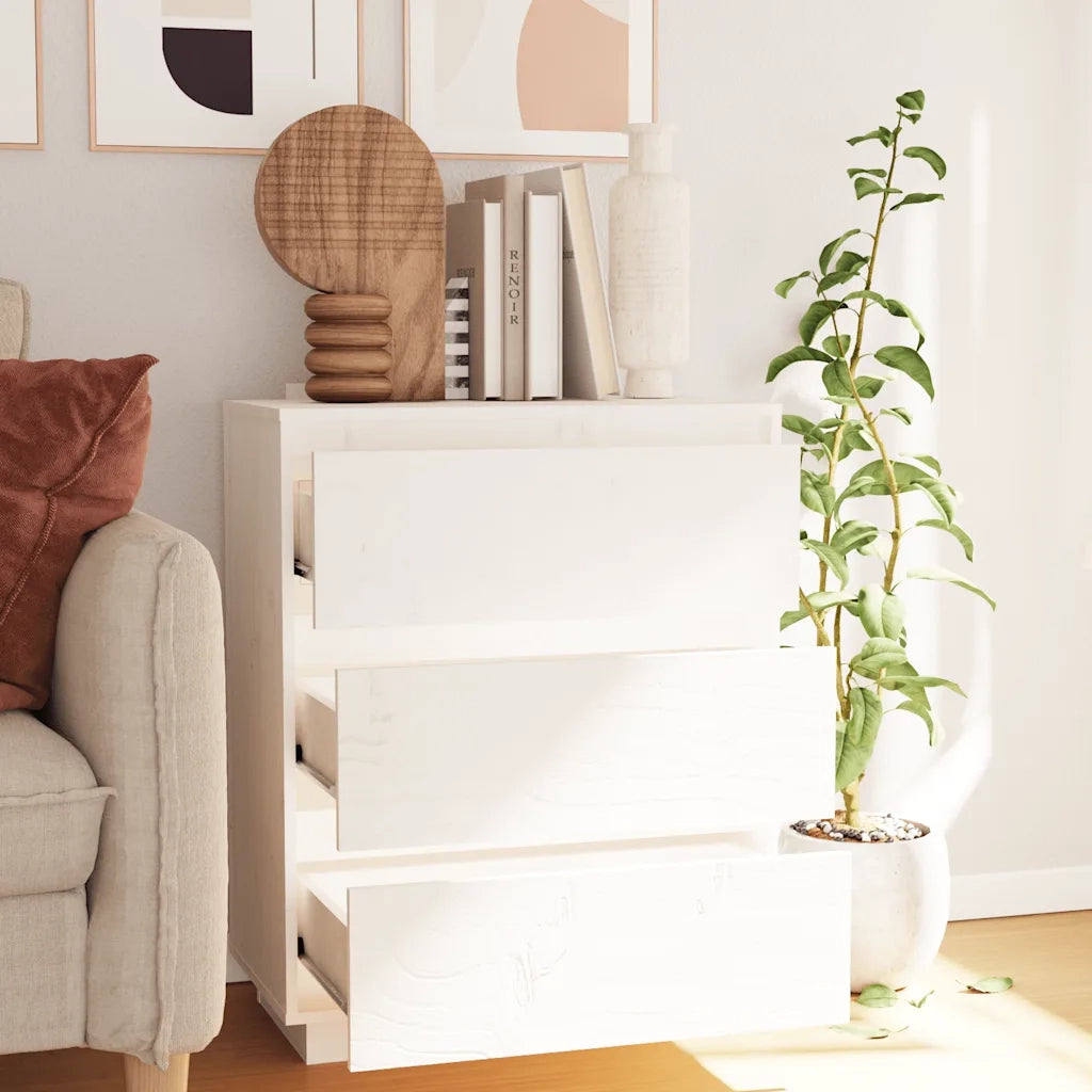 Credenza Bianca 60x34x75 cm in Legno Massello di Pino 813361