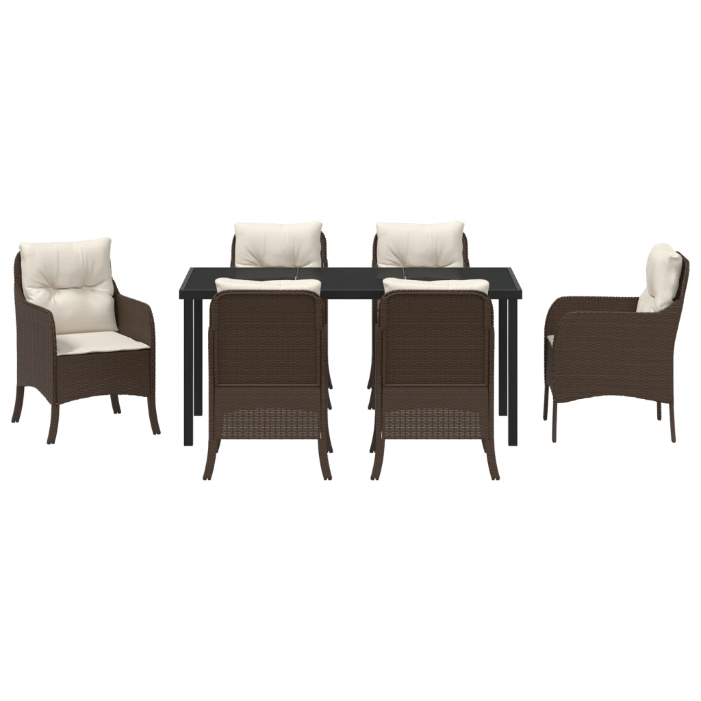 Set da Pranzo da Giardino da 7 Pezzi con Cuscini Marrone Poly Rattan
