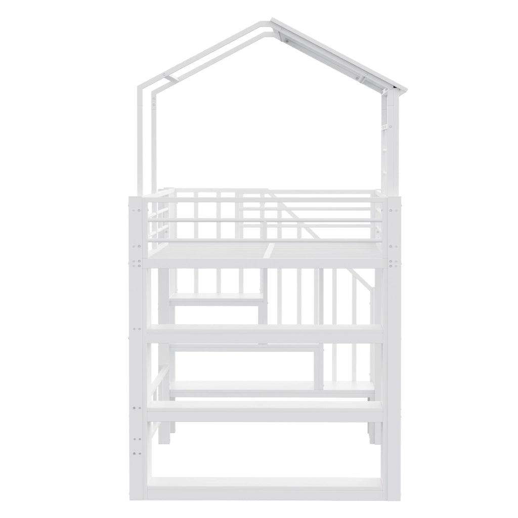 Letto a soppalco 90 × 200 cm con scala contenitore reversibile e scaffale multilivello in metallo bianco