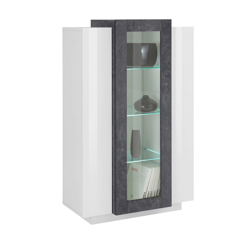 Mobile Espositore Kevin, Vetrina 7 Ripiani Made in Italy, 38x80x121h cm Bianco Lucido