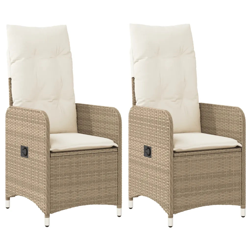 Sedie Reclinabili da Giardino 2pz con Cuscini Beige Polyrattan 365688