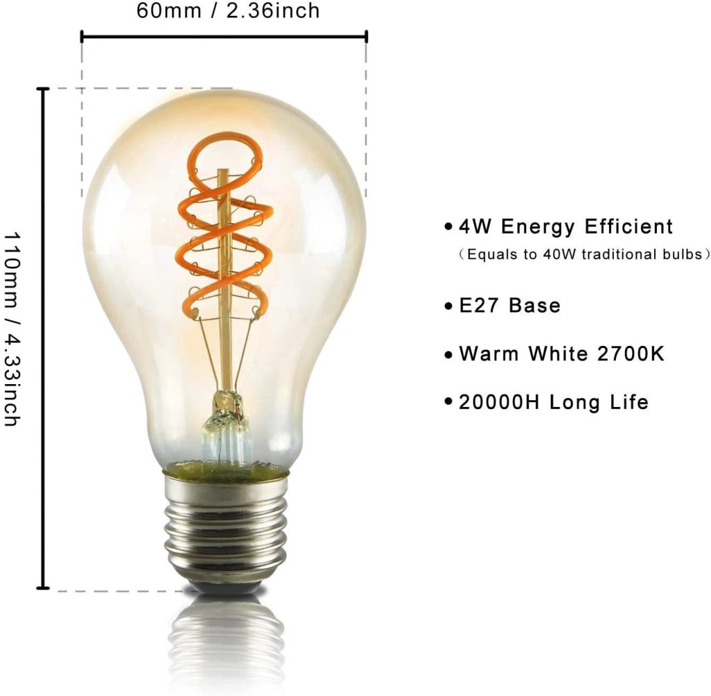 ZMH Bombilla LED Edison Bombilla Vintage 4W Bombilla A60 Bombilla Antigua Ideal para la Nostalgia