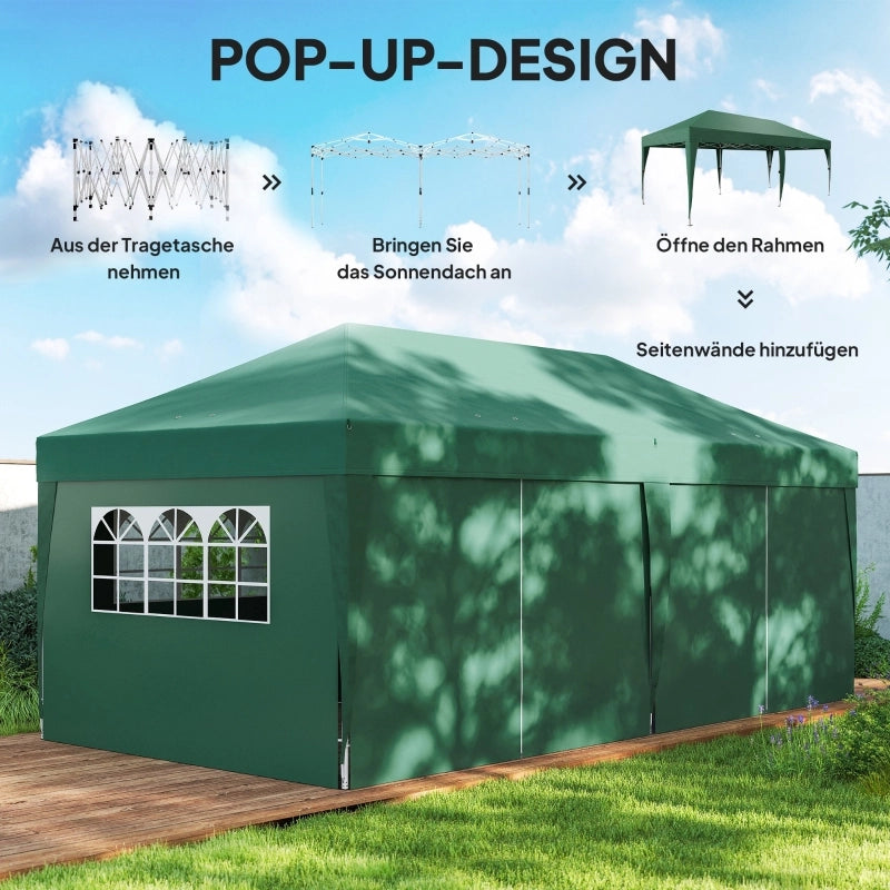 Padiglione circa 6x3m Stable Winterproof Pop-up Fly-up Gazebo con zip per finestre pannelli laterali delle porte protezioni UV