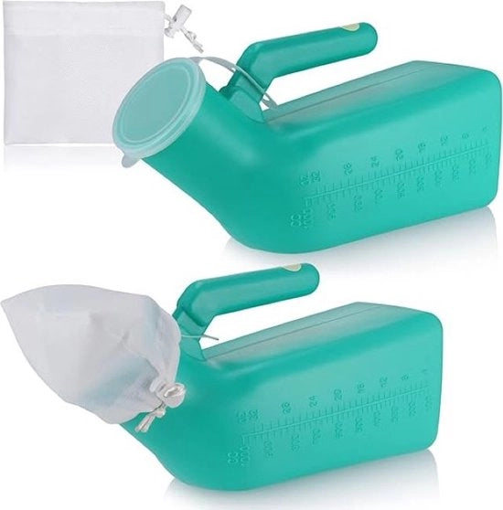 Fles per Urina per Uomini - Borsa Portatile per Urina con Grande Capacità (1000 ml) e Funzione Luminosa - Progettazione Ergonomica e Coperchio Profumato - Ideale per Malati, Anziani e Viaggiatori - Set da 2