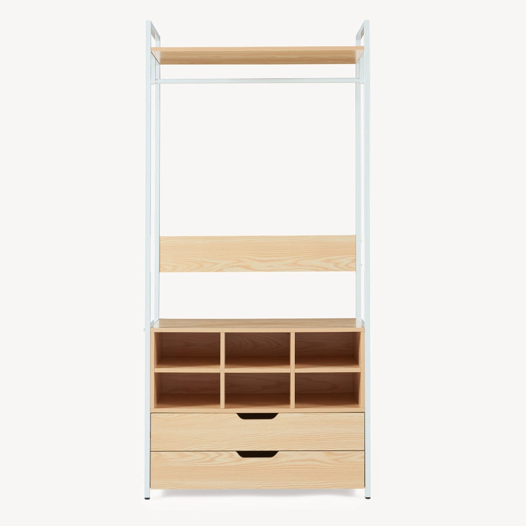 Organizzatore Guardaroba Larem Mobile Porta Abiti con Scomparti - Bianco / Effetto Rovere [en.casa]