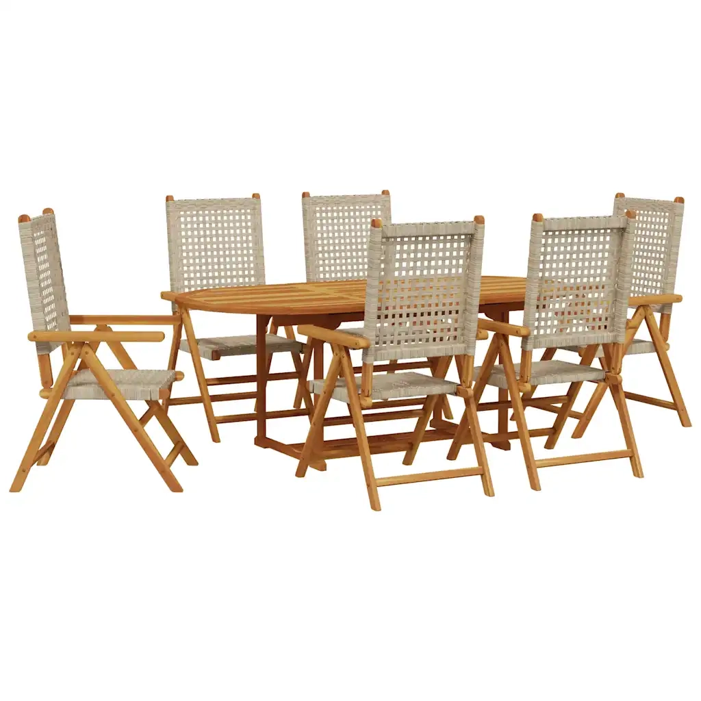Set Pranzo da Giardino 7 pz Beige Polyrattan e Legno Massello 3281720