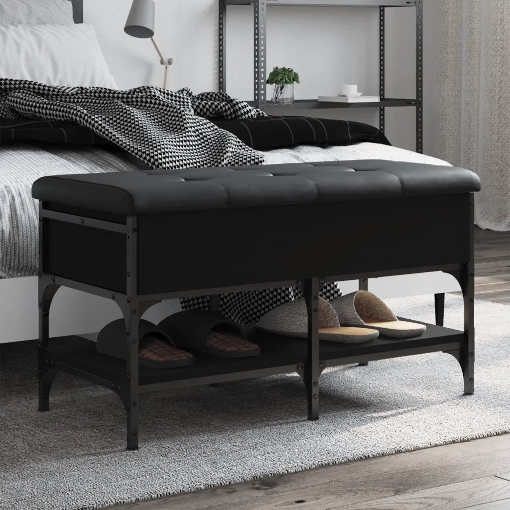 Panca Porta Scarpe-Sgabello-Panca Scarpiera Nera 82x42x45 cm in Legno Multistrato