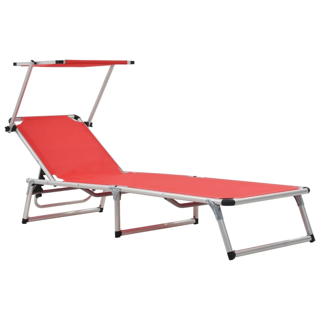 Sedia a sdraio pieghevole lettino prendisole letto da giardino mobili da giardino 186 cm con tettuccio in alluminio rosso e textilene 02_0012820