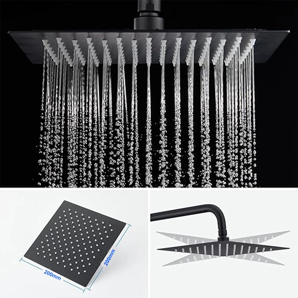 Kit Doccia con Soffione 20x20cm in Acciaio Inox e Cool-touch rubinetto, Miscelatore Termostatico Doccia Antiscotto, Nero