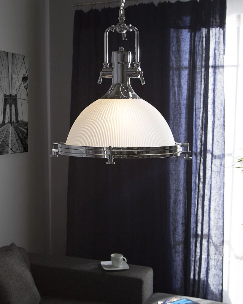 Lampada a Sospensione in Vetro Bianco Argento Illuminazione Industrial