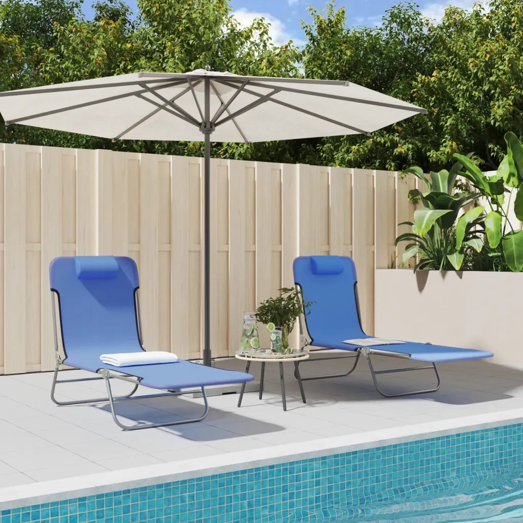 Lettini Prendisole 2 pz | Sdraio da giardino | Lettino da sole Blu in Textilene e Acciaio
