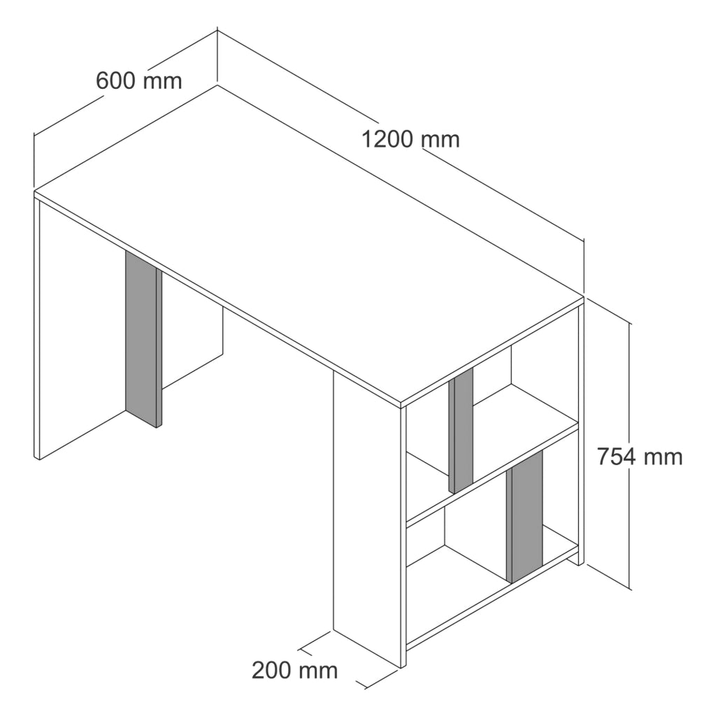 Corfinio, Scrivania 3 Ripiani, 120x60x75h cm Marrone Noce