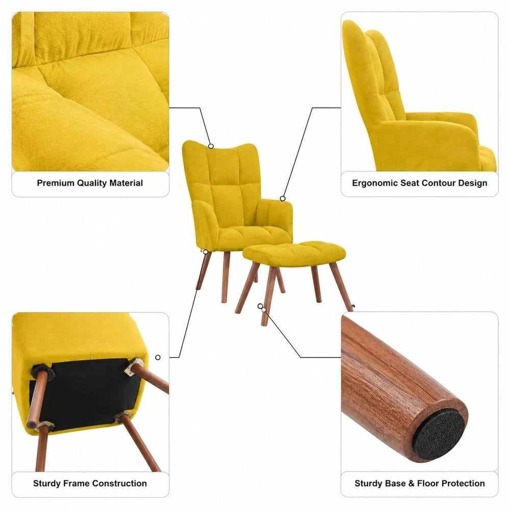 Reclining Armchair With Footstool, Mustard Yellow Velvet