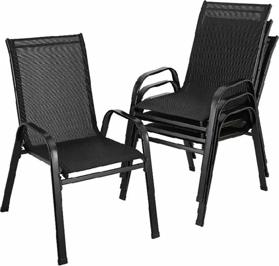 Set da giardino 4 posti - Sedile da giardino - 4 pezzi - Pieghevole - Sedile per balcone - Resistente al tempo - Nero