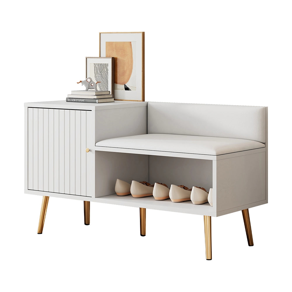 Scarpiere moderna e lussuosa - Xylo - 100x40x58 cm - Bianco - Con ripostiglio, panca imbottita e schienale