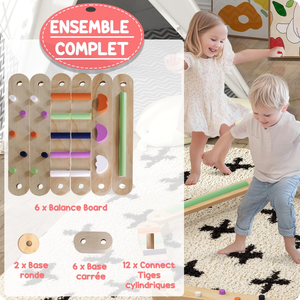 Tavola di equilibrio in legno per bambini ¨C zephmum ¨C 3-8 anni, con pietre colorate