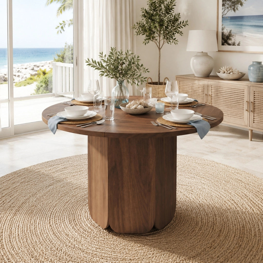 Tavolo da pranzo rotondo 4-6 posti - per sala da pranzo - 120 cm - in MDF - noce