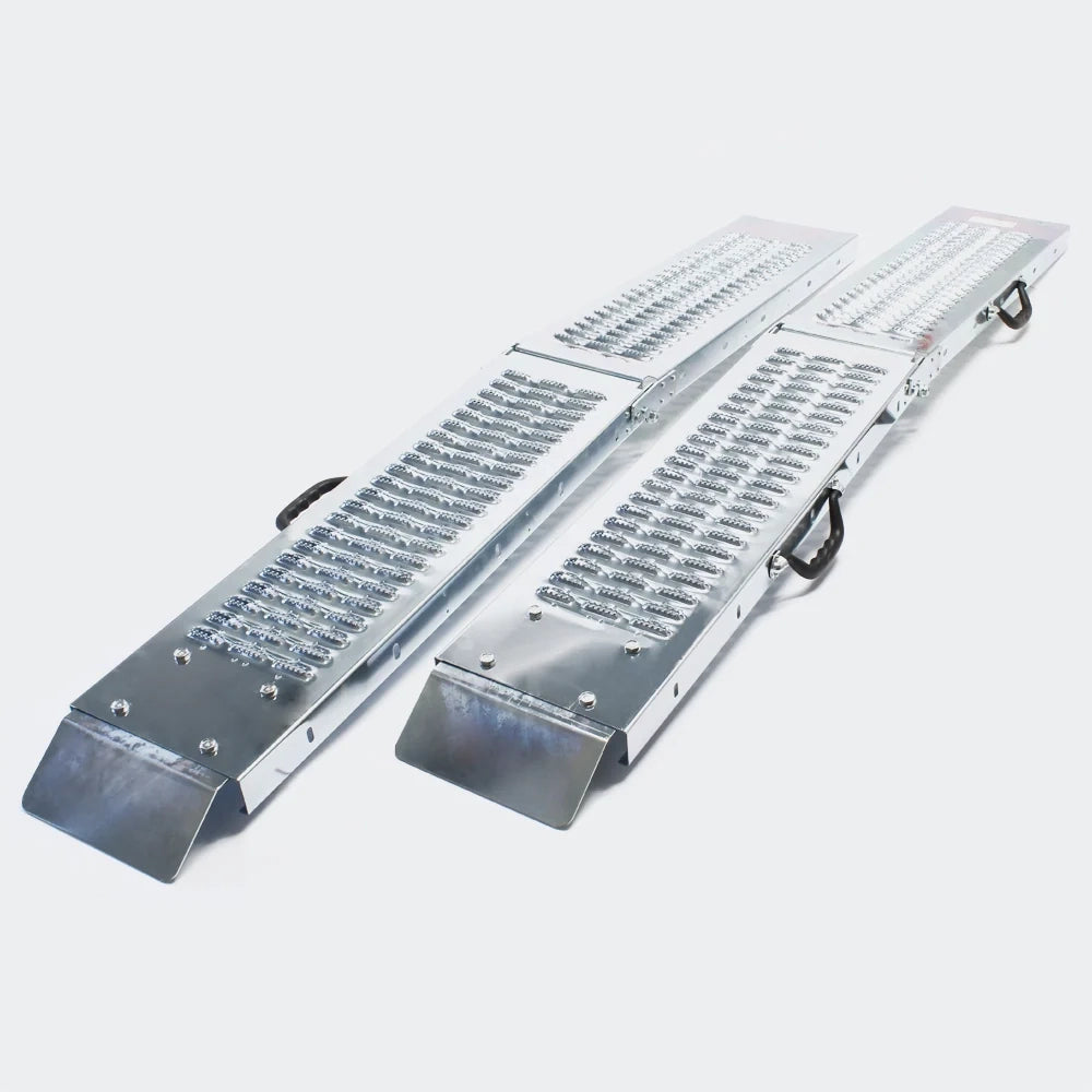 Set di 2 rampe di carico pieghevoli multiuso acciaio zincato rotaia di sicurezza 180 x 22,5 cm fino a 400 kg grigio 3416096