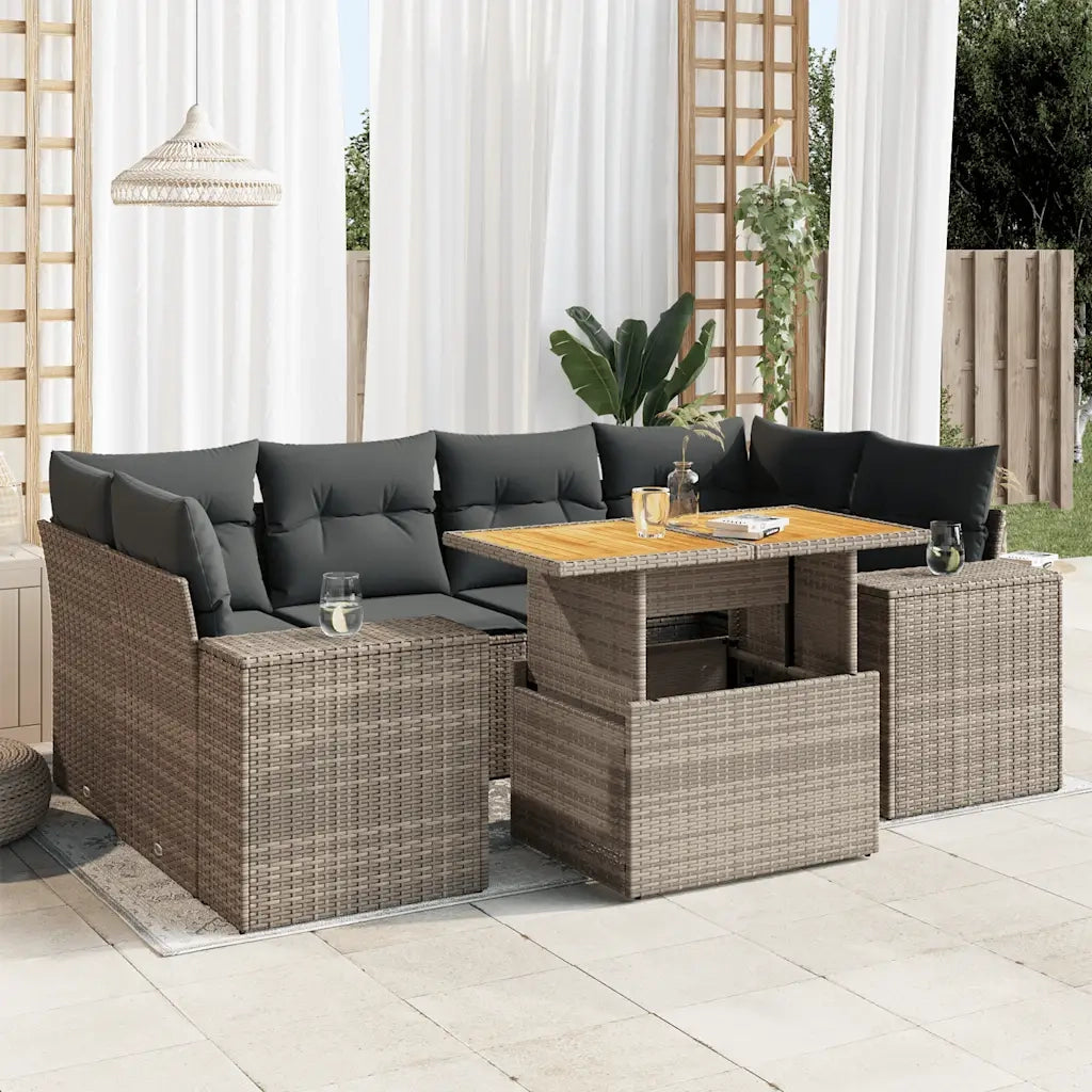 Set Divani da Giardino 7 pz con Cuscini Grigio in Polyrattan 3327343