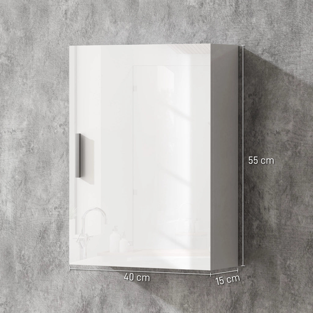 Armadietto da Bagno Sospeso con Ripiani in Vetro Temperato Regolabili ¨C Zephmum ¨C Bianco Lucido 40x15x55 cm