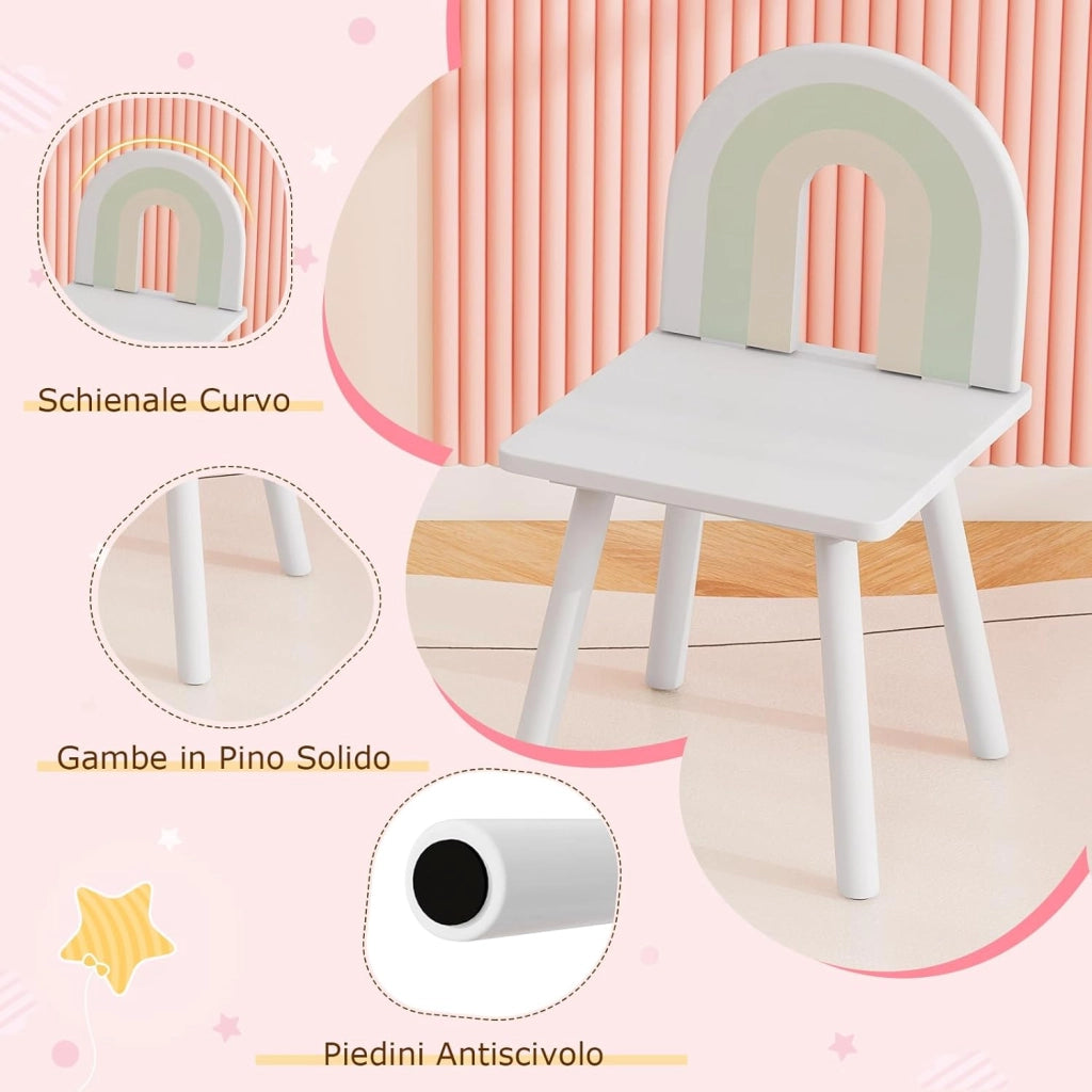 Set Toeletta Trucco per Bambina con Sedia, Tavolo Trucco Specchio a Nuvola Staccabile, Postazione Trucco con Ante e 2 Cassetti, per Bambine 3-7 Anni, Bianco