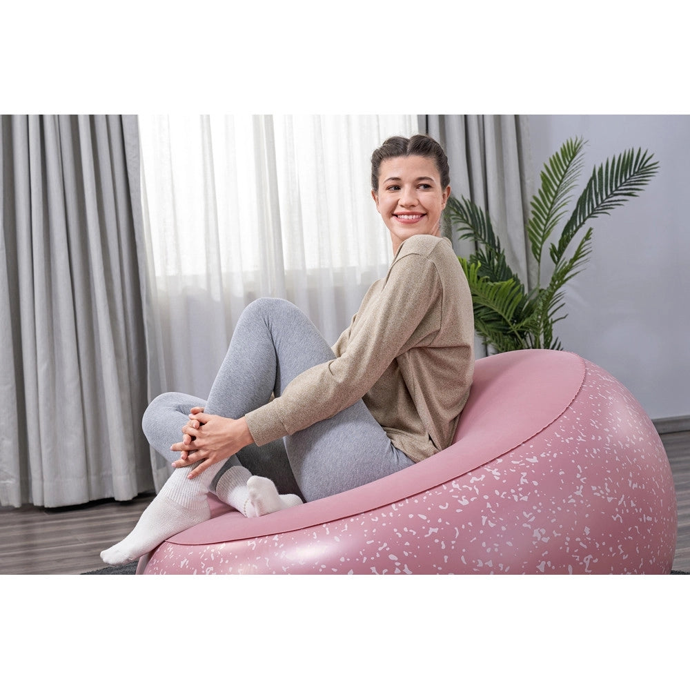 Trade Shop - Poltrona Pouf Gonfiabile 112x112x66cm Superficie Vellutata Design Macchiettato Casa Giardino - Rosa