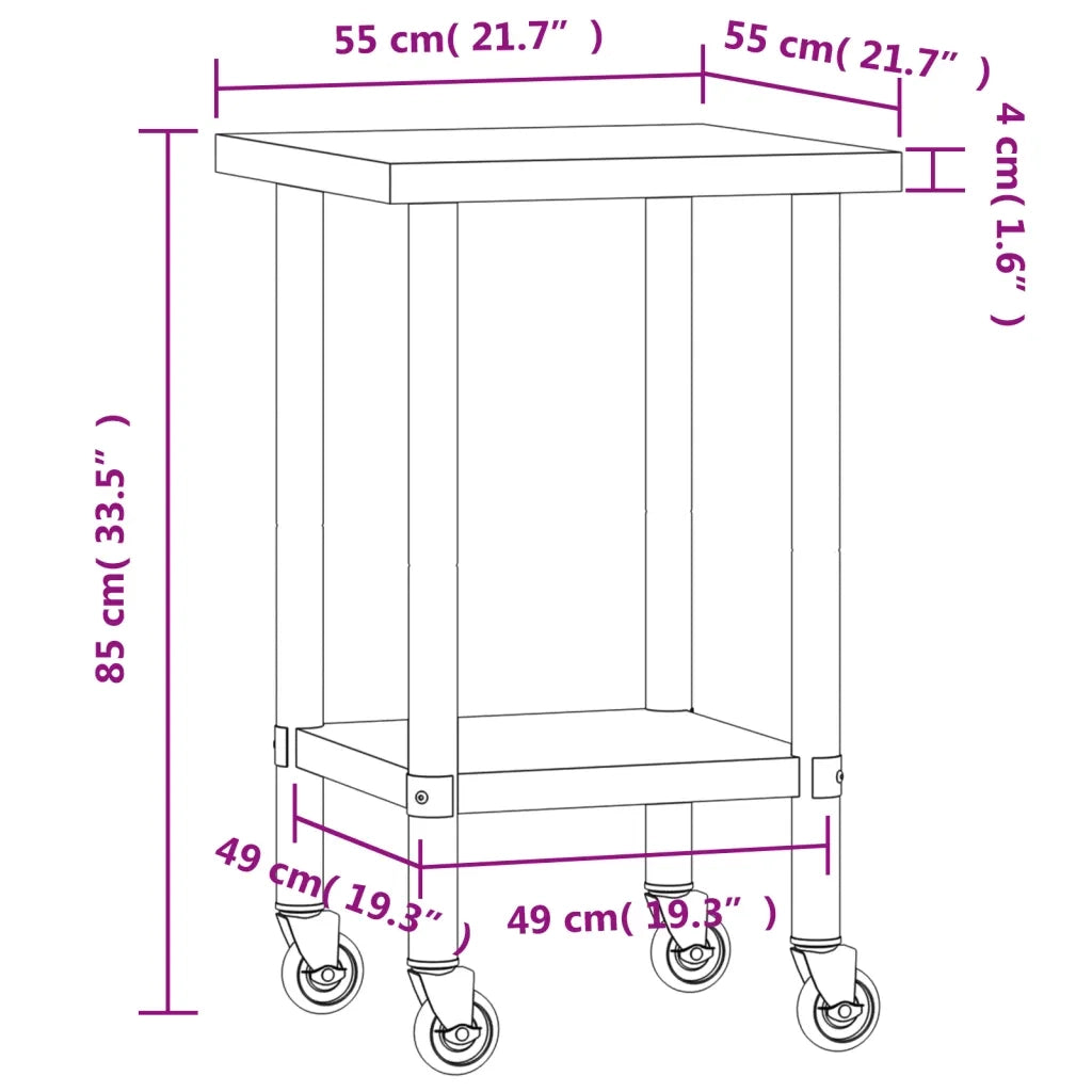 Tavolo da Lavoro Cucina con Ruote 55x55x85 cm in Acciaio Inox CFW8075884