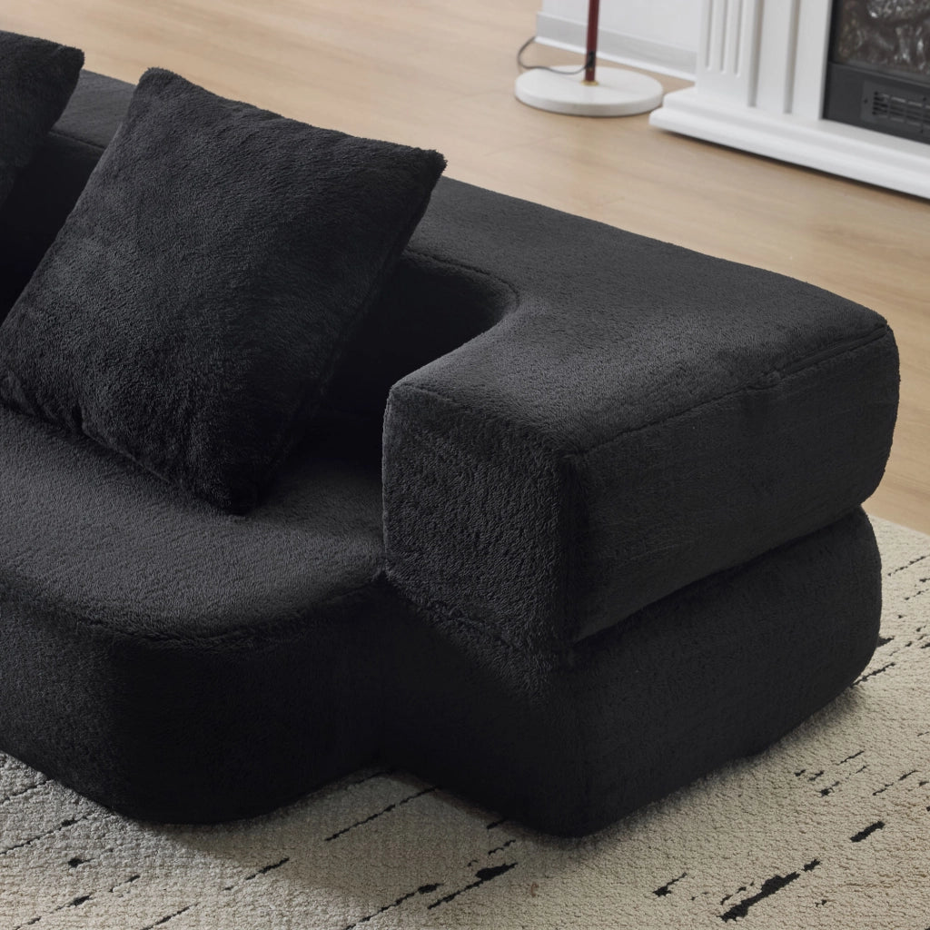 Divano convertibile a due posti in schiuma con comfort ergonomico, senza montaggio e cuscini per salotto, nero