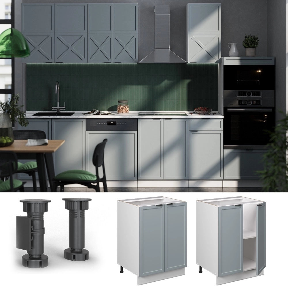 Mobiletto base cucina Fame-Line Blu-grigio chiaro/Bianco 60 cm, PL Marmo Vicco