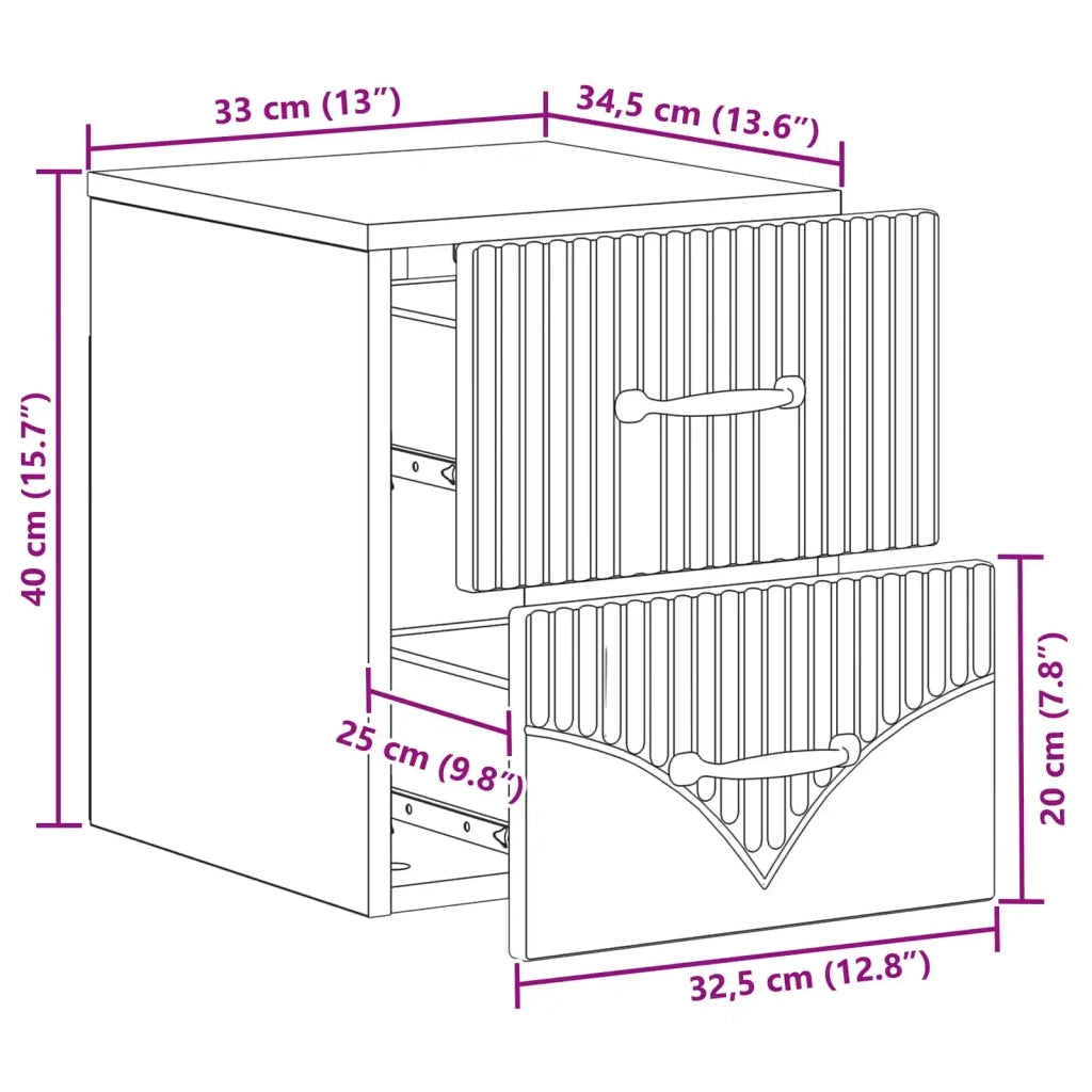 Mobiletto da notte a muro Legno antico 34,5 x 33 x 40 cm 898991