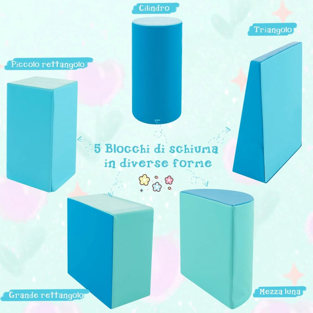 Set di 5 Blocchi con Diverse Forme e Colori, Giocattolo per Arrampicata e Strisciamento, Aiuta i Bambini a Crescere (Azzurro)