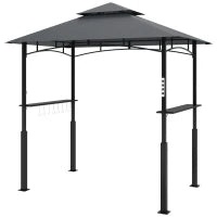 Gazeboda per barbecue a due livelli copertura per giardino con luce LED 240 x 150 x 250 cm grigio scuro