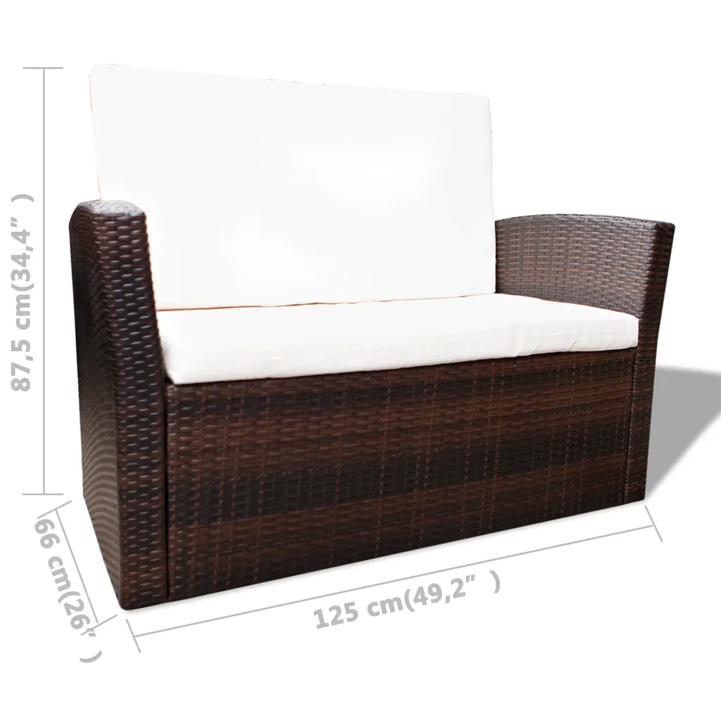 Set Divani da Giardino 4 pz con Cuscini in Polyrattan Marrone 42641