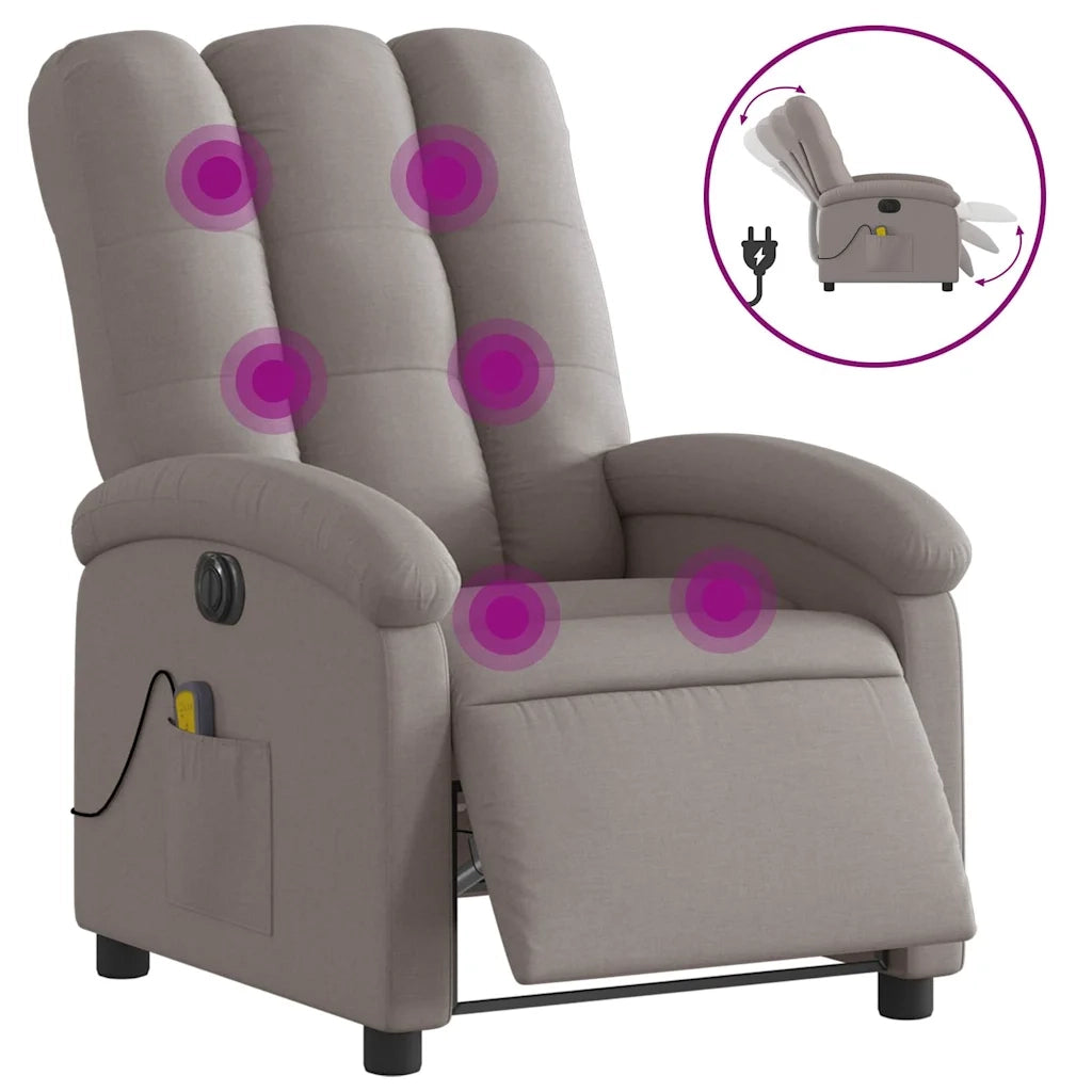 Poltrona Massaggiante | Sedia Relax Reclinabile Elettrica Tortora in Tessuto