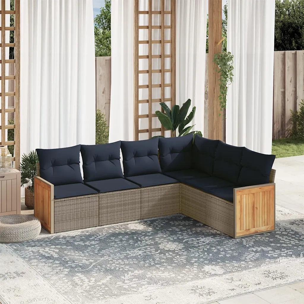 Set Divani da Giardino 6 pz con Cuscini Grigio in Polyrattan 3227685