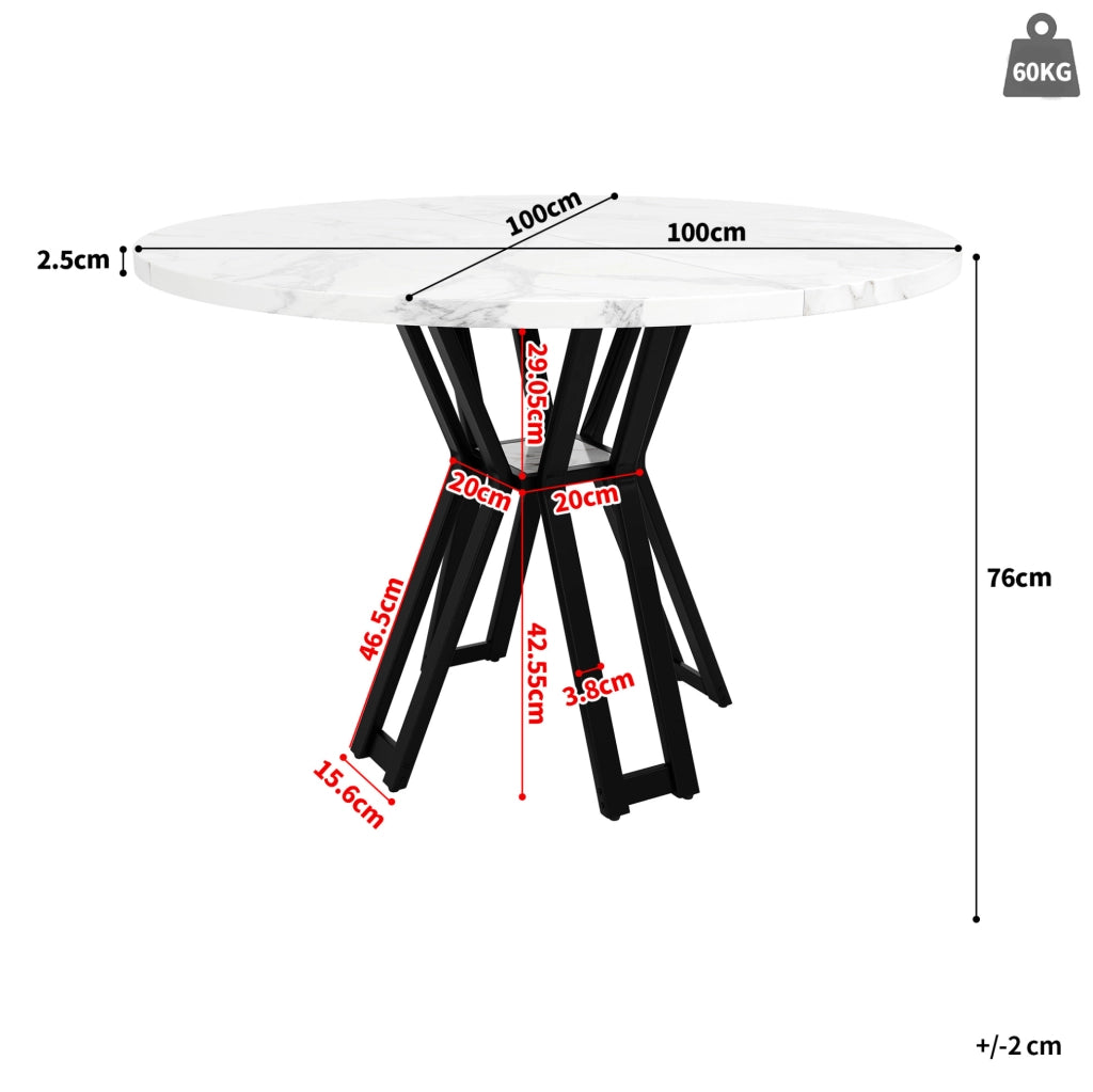 Tavolo da pranzo 100x100x76 cm con piedini regolabili; MDF e metallo nero