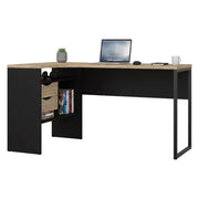 Scrivania Moire, Scrittoio multiuso, Tavolo per ufficio porta PC, Piano di lavoro, 145x81 h77 cm, Nero e Quercia