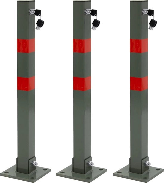 Set di 3 ostacoli di sicurezza 70 cm quadrati con strisce di avvertimento rosse e 3 chiavi in acciaio