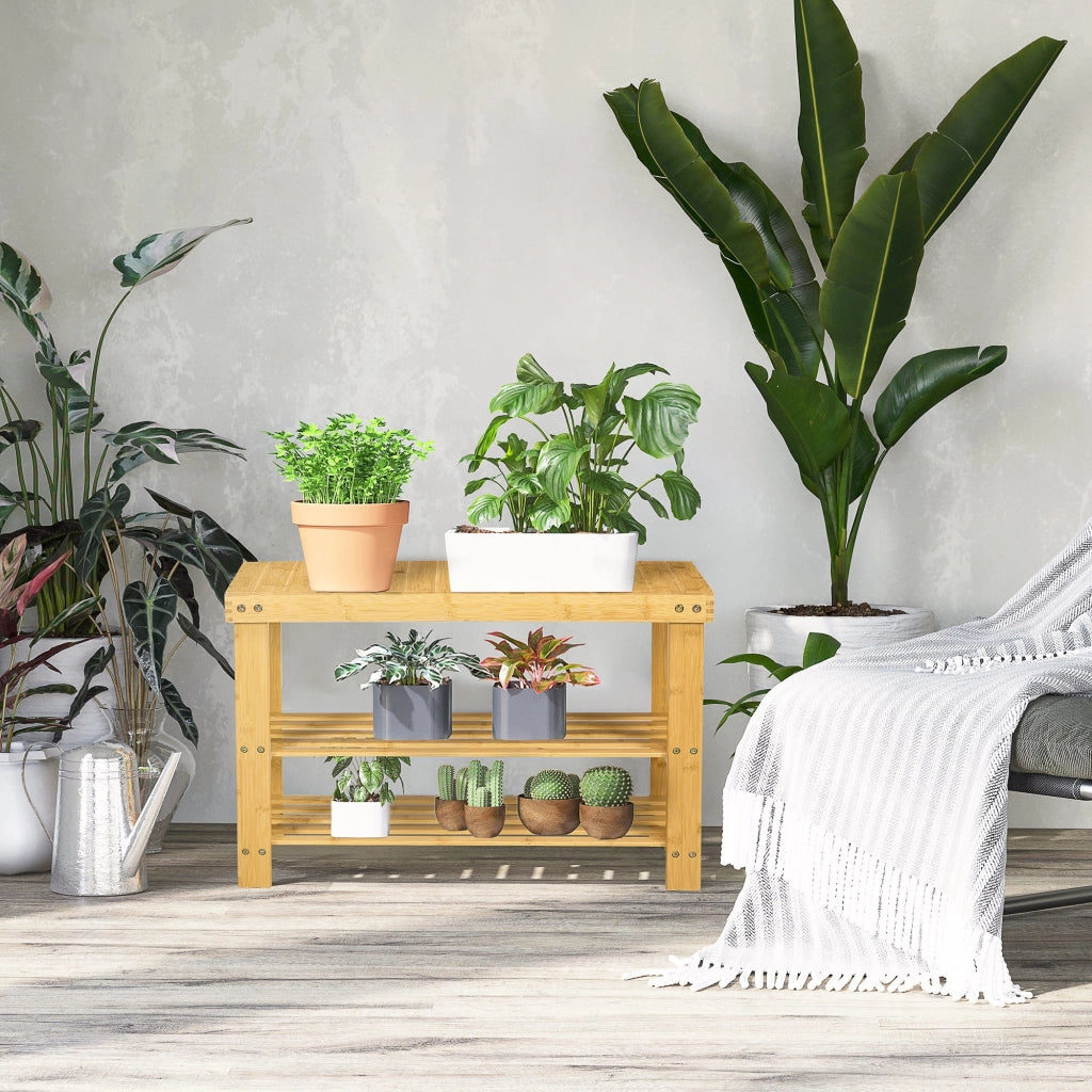 Scarpiera in Bamb¨´ con Seduta e 2 Ripiani ¨C zephmum ¨C Naturale 70x28x45 cm