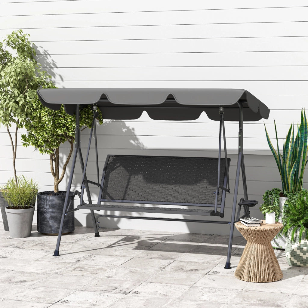 Dondolo da Giardino 3 Posti in Rattan PE e Acciaio ¨C zephmum ¨C Grigio 204x112x150 cm