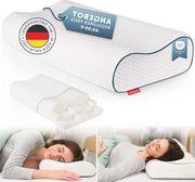 Cuscino ortopedico per il collo con schiuma di alta densità - Cuscino per la testa ergonomico - Allevia la tensione al collo - Regolazione di altezza - Cuscino anti-snor - Ideale per laterali e supini - Cuscino confortevole per il collo