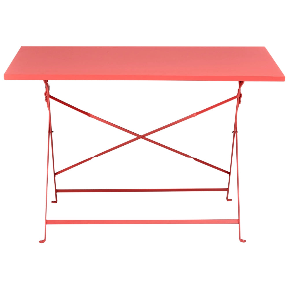 Set da pranzo da giardino con tavolo e sedie in acciaio rosso, contenitore pieghevole