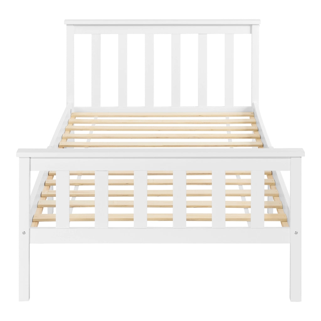 Letto Singolo in Legno di Pino con Materasso Ipoallergenico 90 x 200 cm Letto con Testiera e Pediera Alte - Bianco