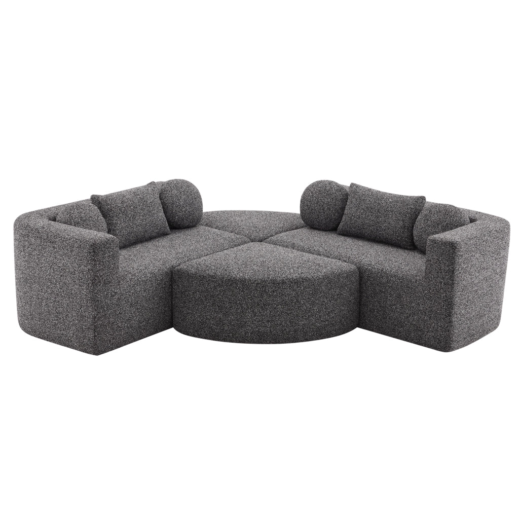 Divano modulare in chenille nero con funzione letto, struttura compressa, senza montaggio, 292 x 165 x 68 cm